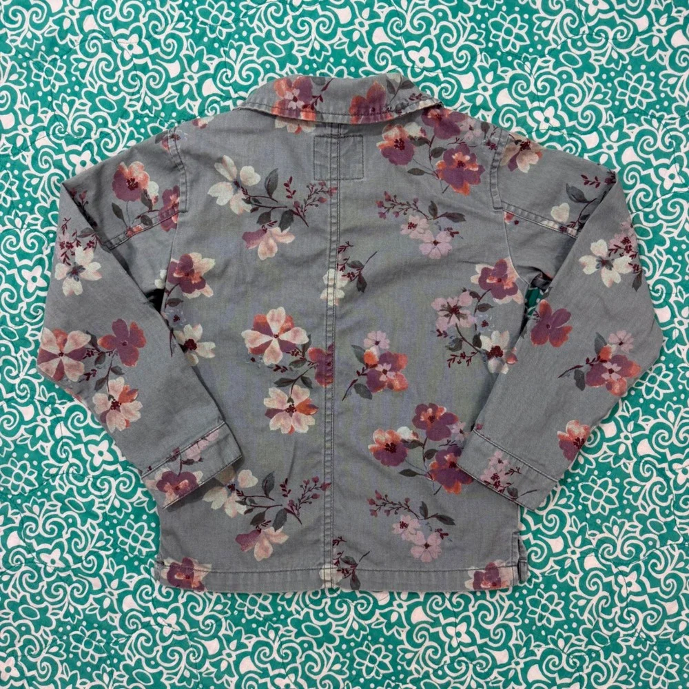 OshKosh Bgosh Girls Floral Utility Jacket Sage Green Cotton Size 6/6X
